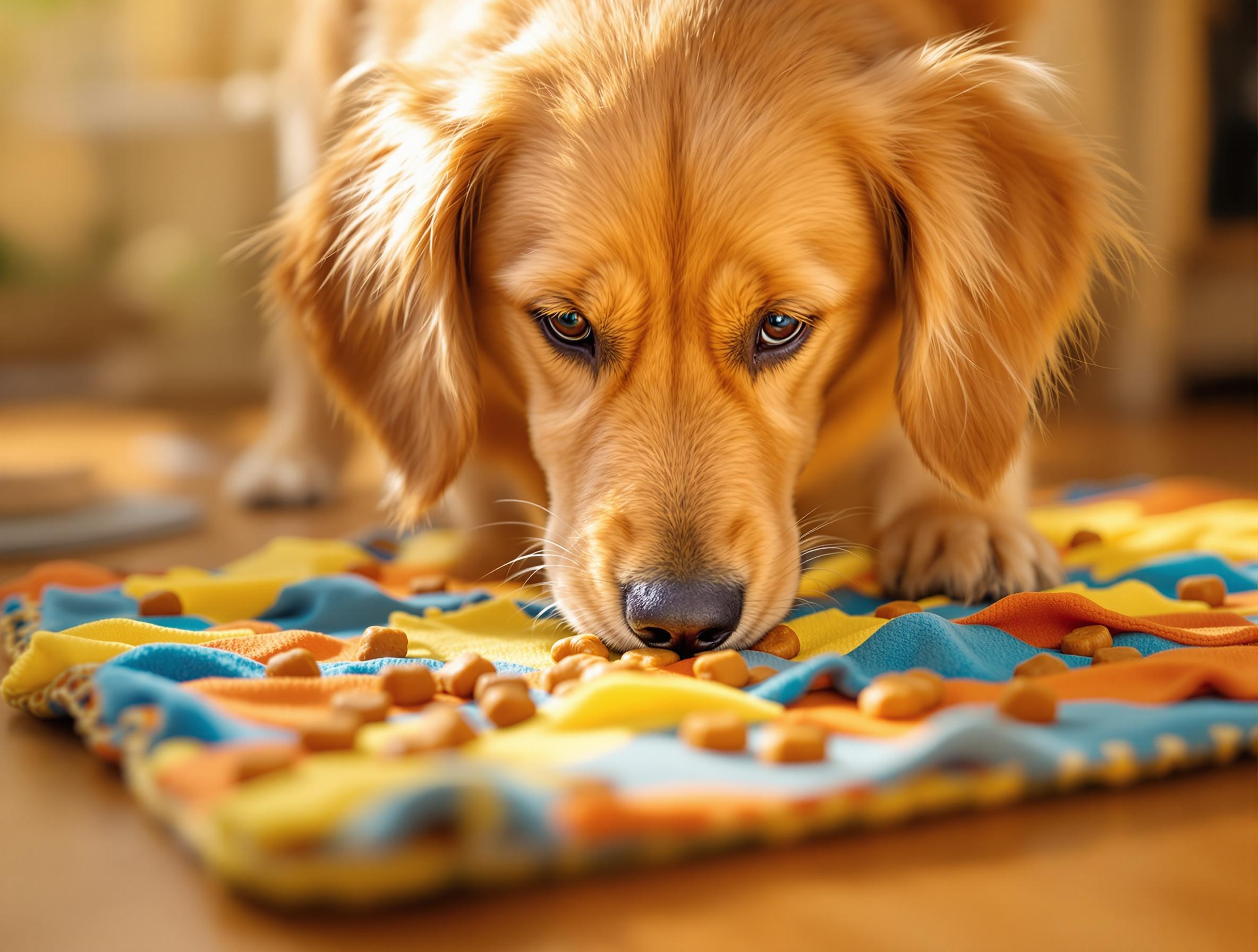 Dog enjoying a snuffle mat